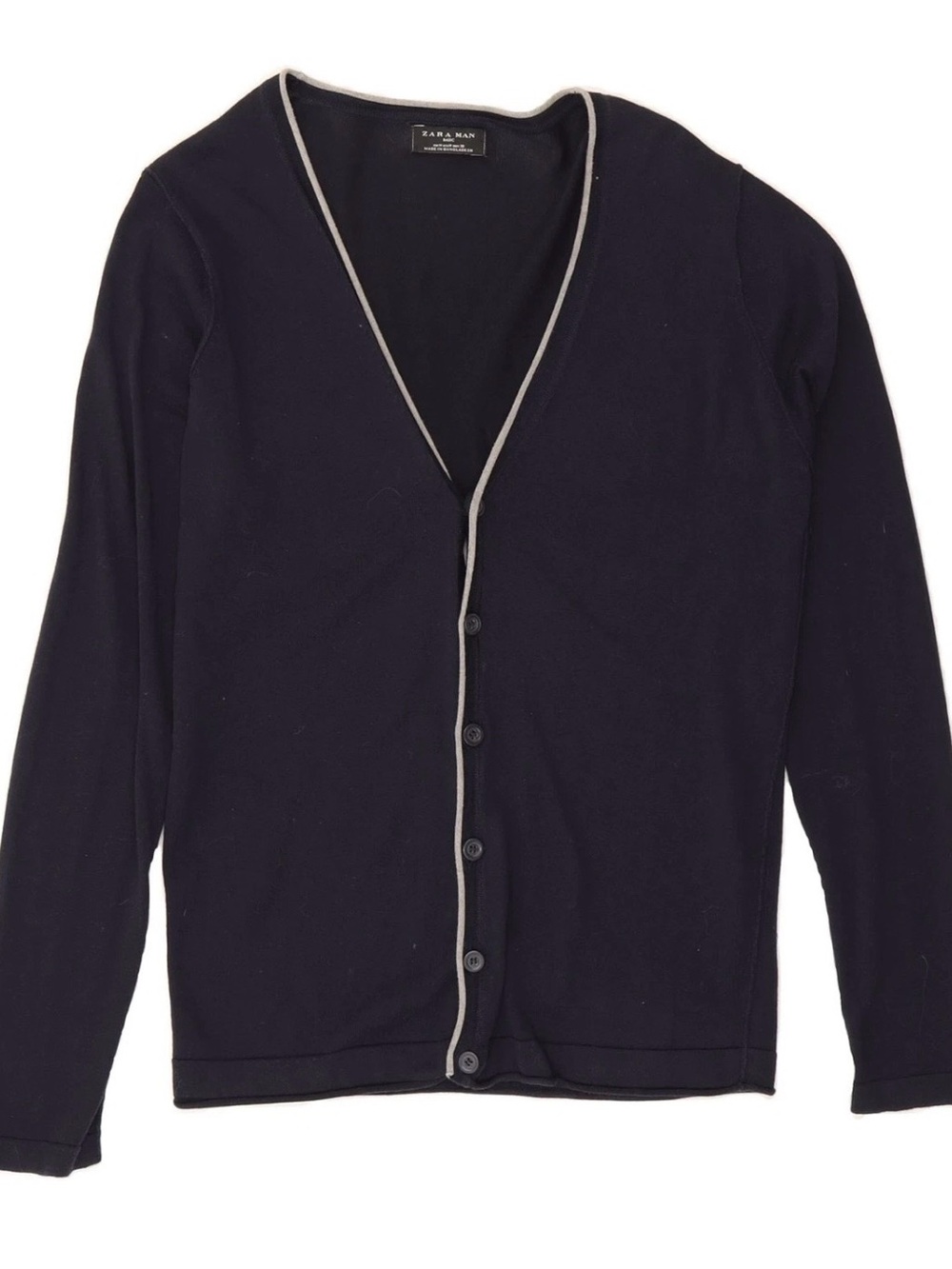 ZARA Mens Cardigan Sweater Medium Navy Blue Cotton